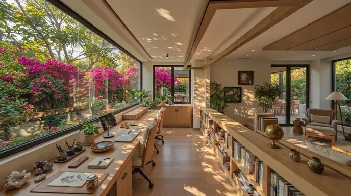 Sunlit residential facade with shading elements designed to manage heat in a south-facing home