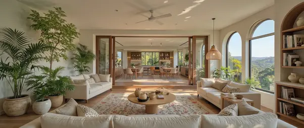 Indian real estate agent showing property documents to a couple, with a model home and keys on the table