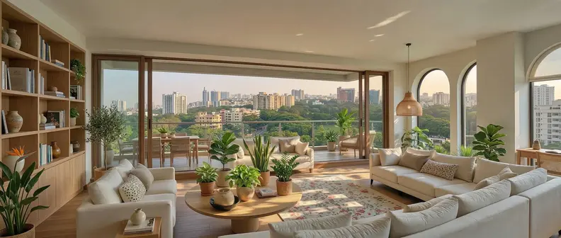 Modern Indian apartment balcony with natural light and open layout illustrating practical Vastu considerations for home buyers